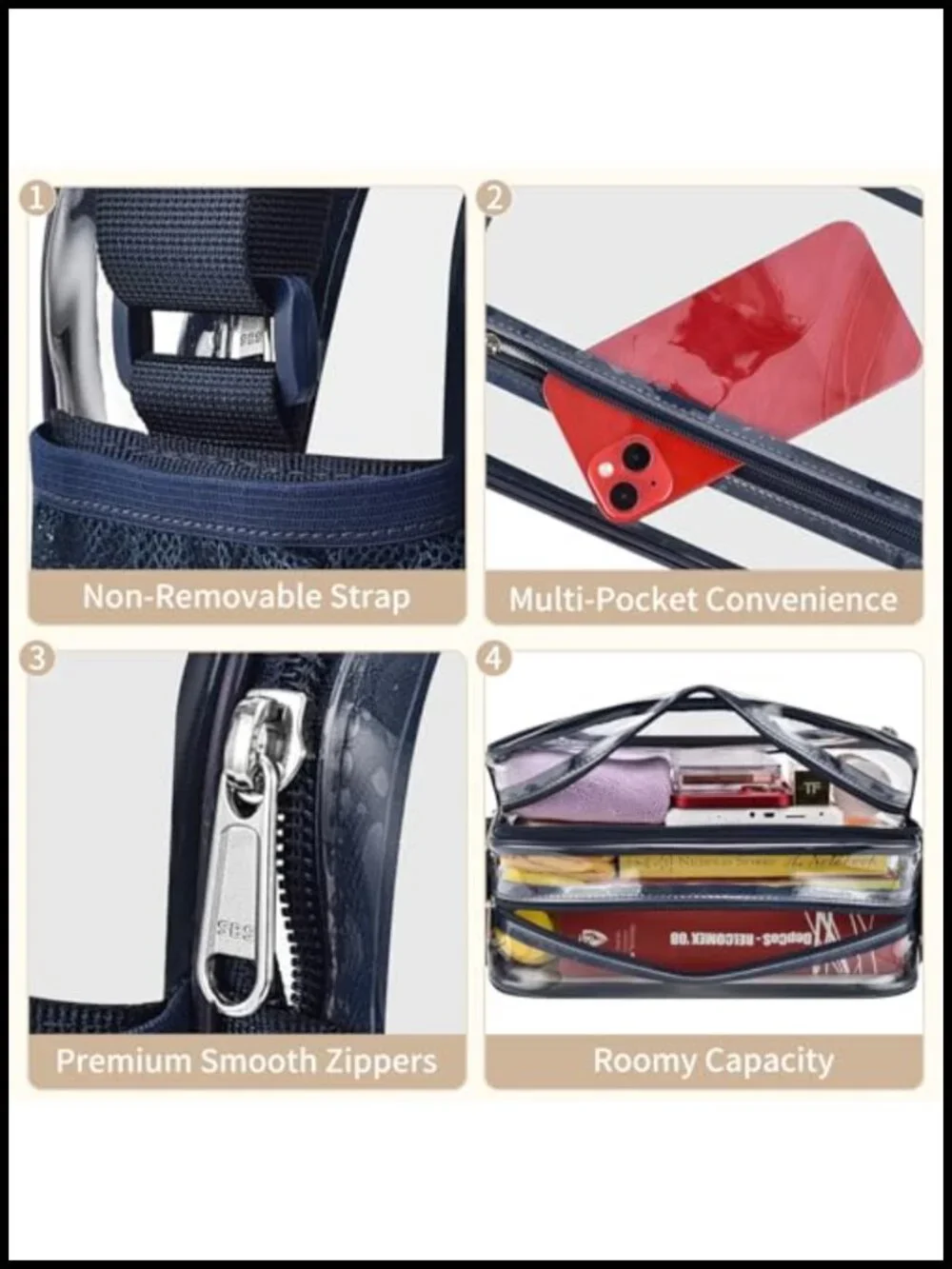 Clear Messenger Bag Stadium Approved 2 Zipper Compartments